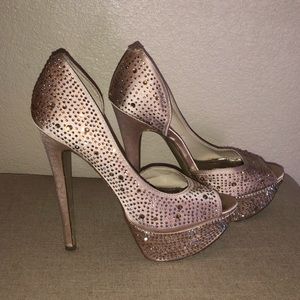 Blush Nude Platform High Heel with AB Crystals